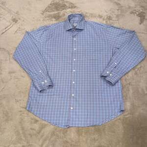 Peter Millar Men's Blue Plaid Long Sleeve Button-Down Shirt LARGE